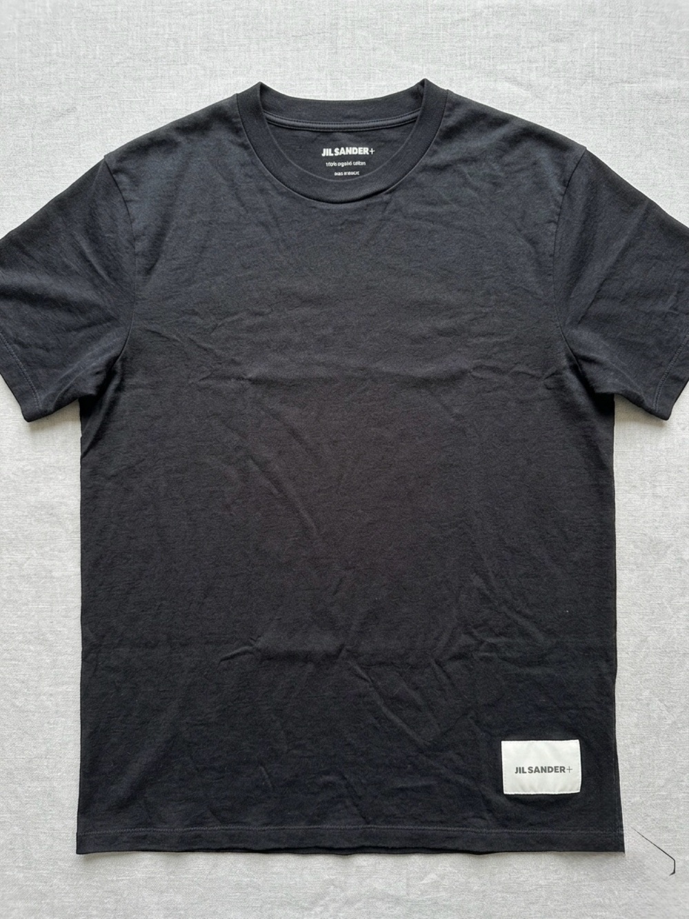 Jil Sander Black Crew Neck Short Sleeve T-Shirt with Logo Patch